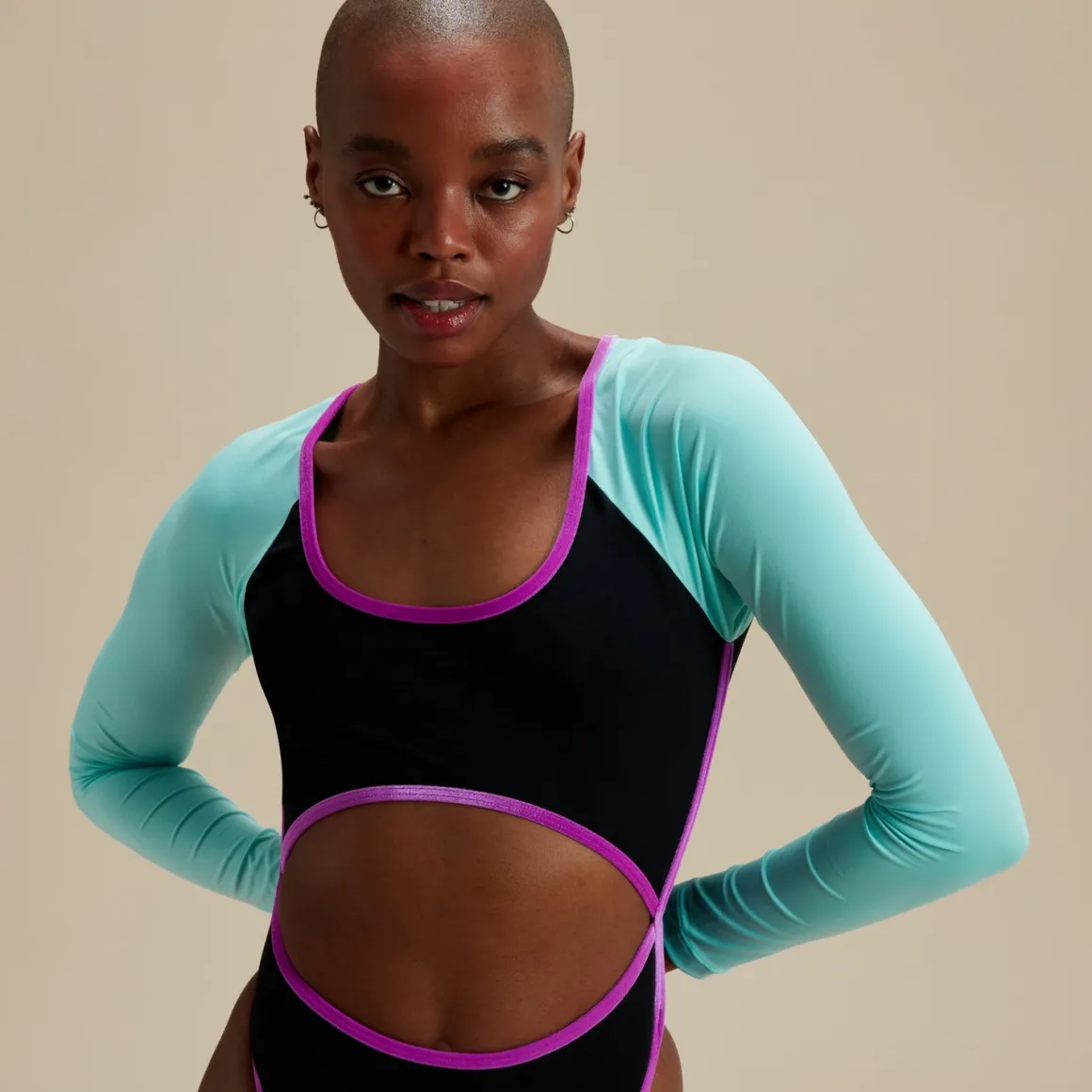 Flu3nte Colorblock Long Sleeve Cut Out One Piece