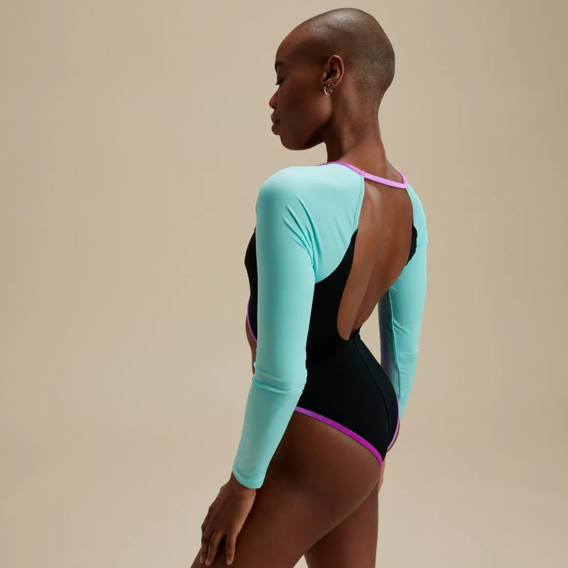 Flu3nte Colorblock Long Sleeve Cut Out One Piece