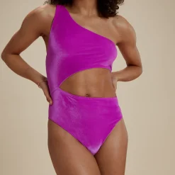 Flu3nte Velour Asymmetrical Cut Out One Piece