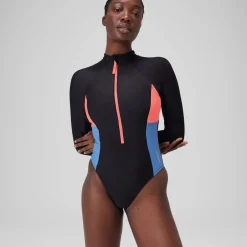 Long Sleeve Colorblock Zip One Piece