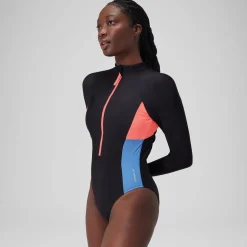 Long Sleeve Colorblock Zip One Piece
