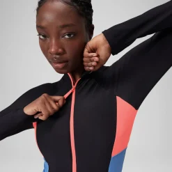 Long Sleeve Colorblock Zip One Piece