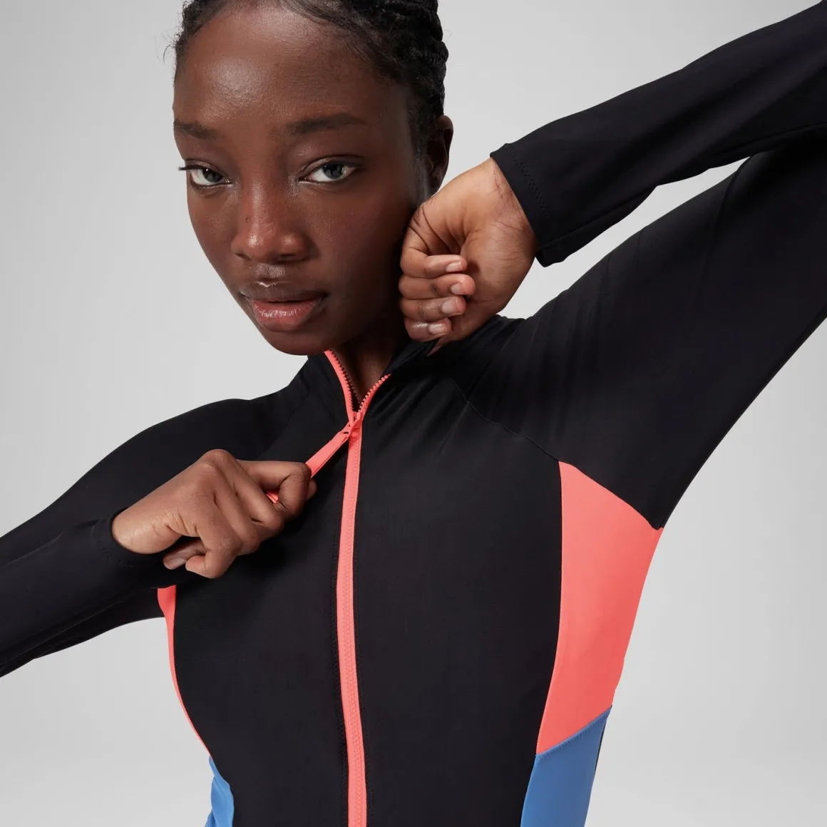 Long Sleeve Colorblock Zip One Piece