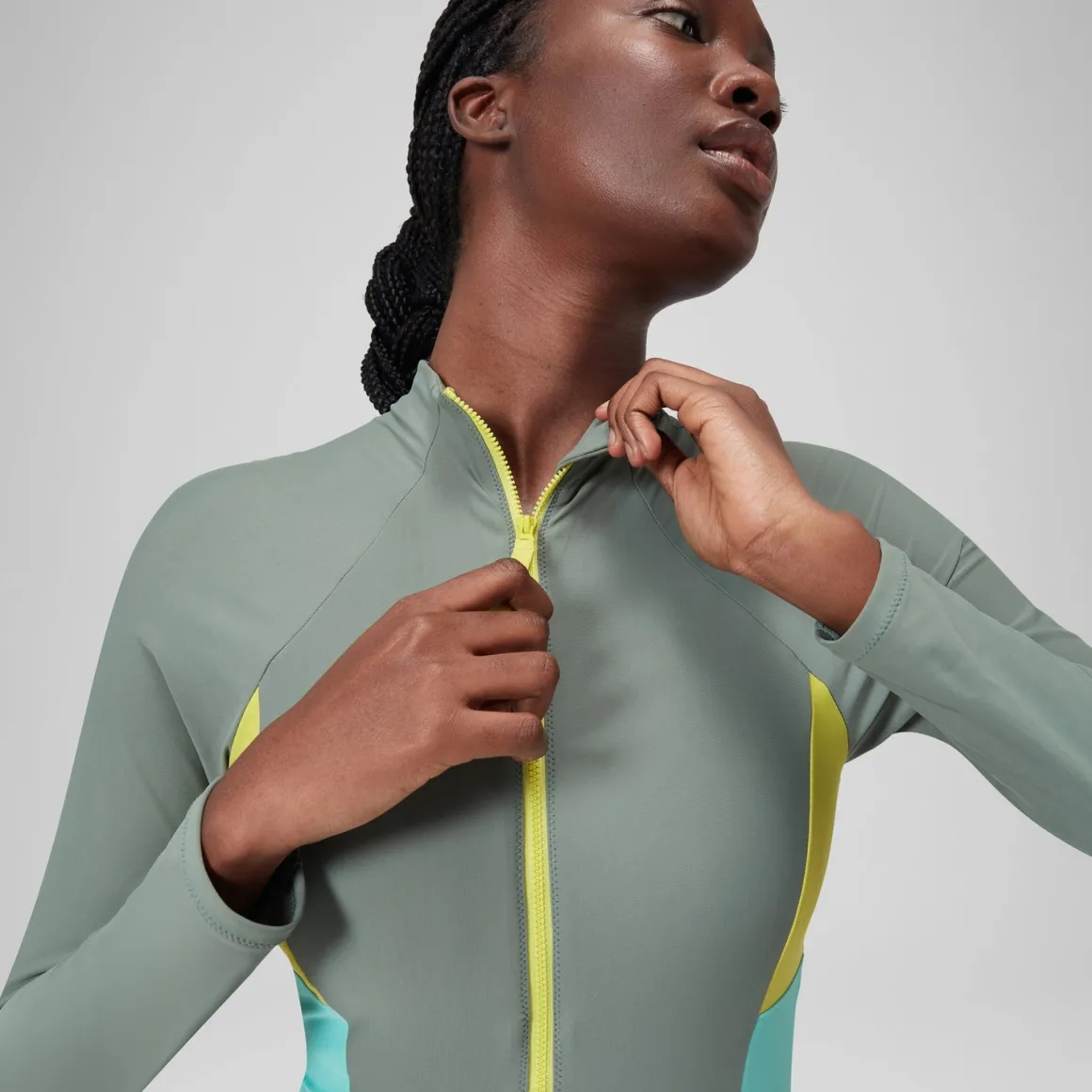 Long Sleeve Colorblock Zip One Piece