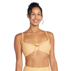 Textured Stripe Tie Front Bandeau Top